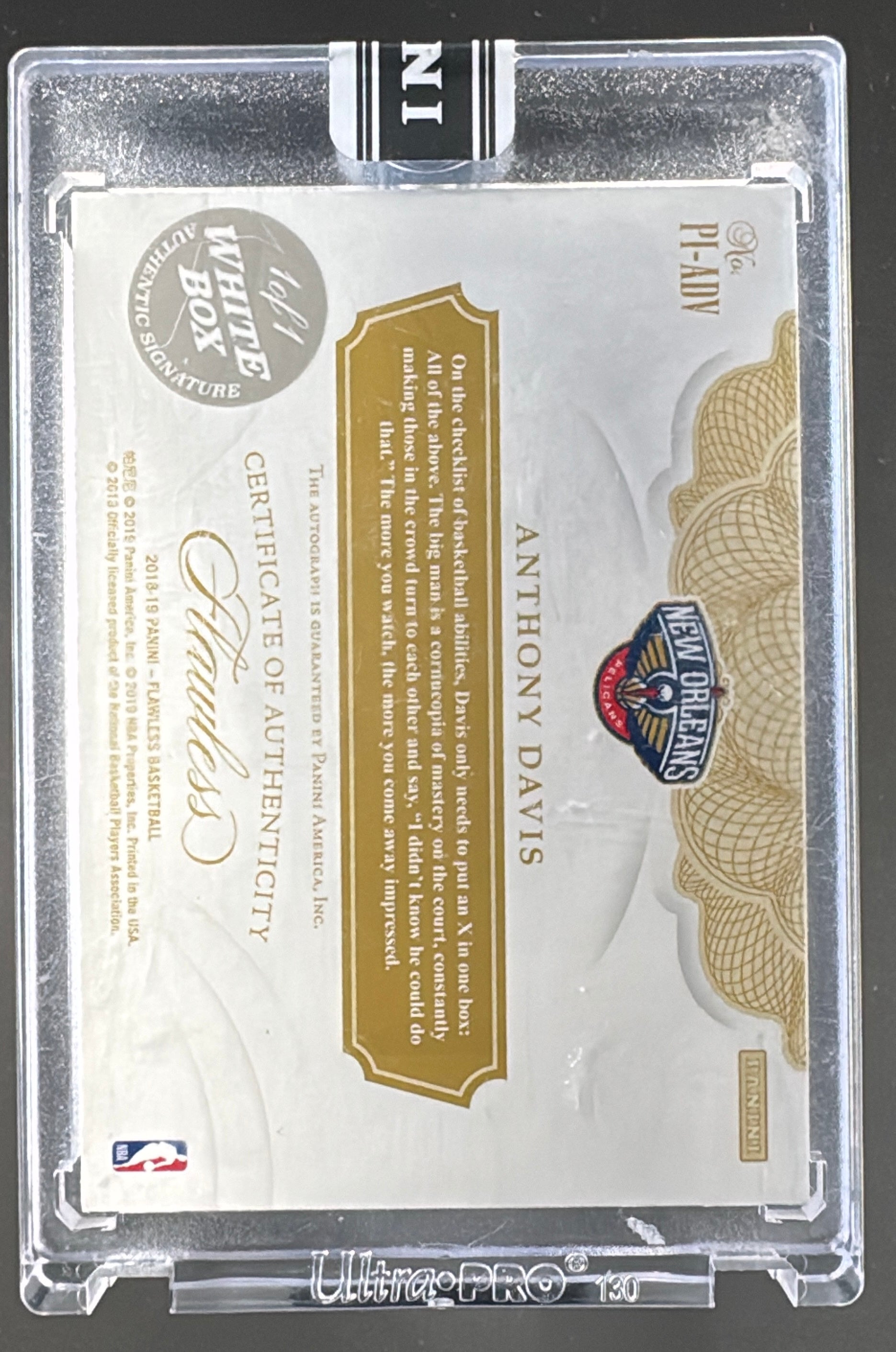 2018 Panini Flawless Premium Ink White Box Anthony Davis AUTO 1/1 #PI-ADV