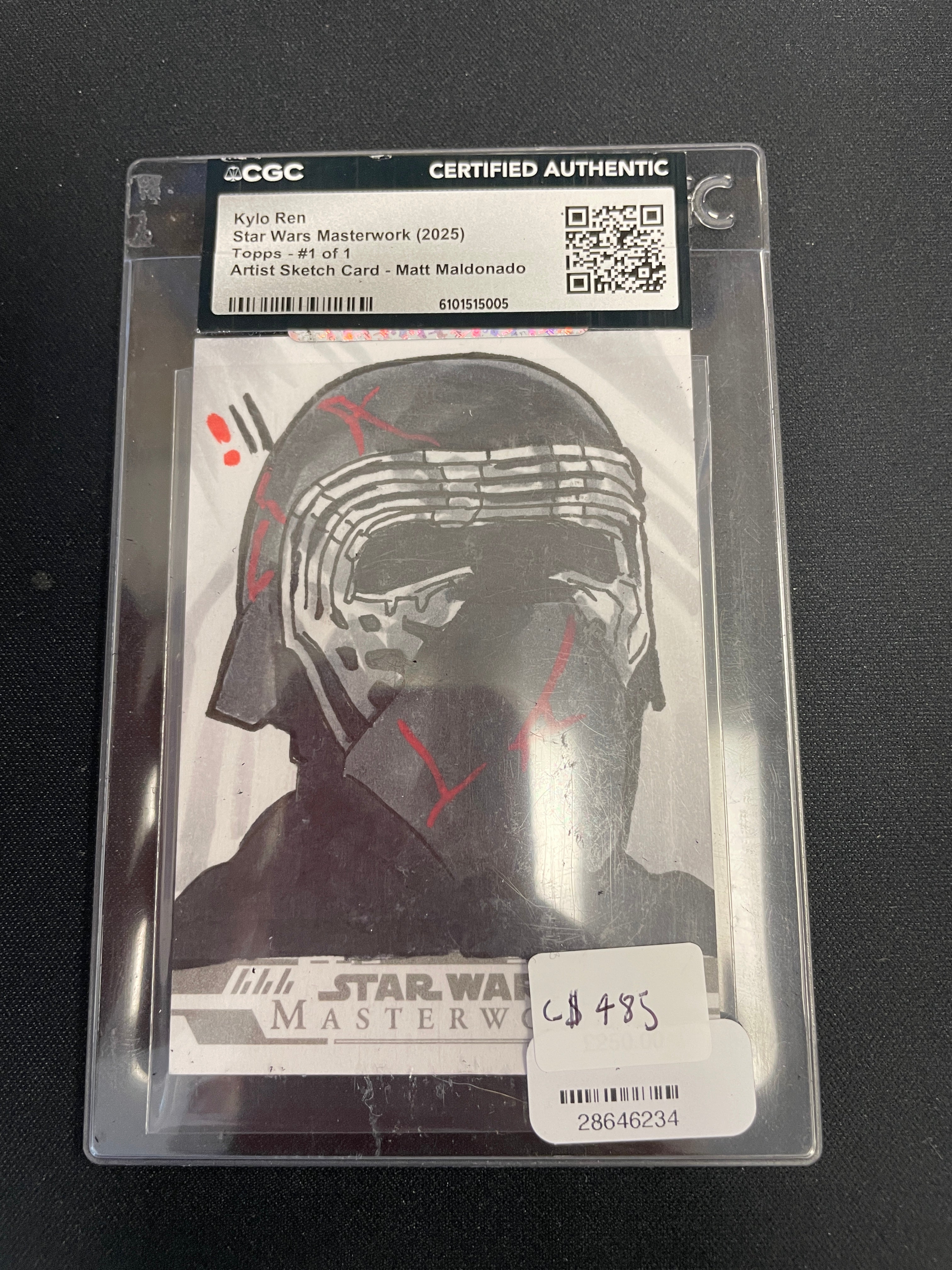 2025 Topps Star Wars Masterwork Artist Sketch Card Kylo Ren Matt Maldonado AUTO 1/1 #1 CGC AUTH