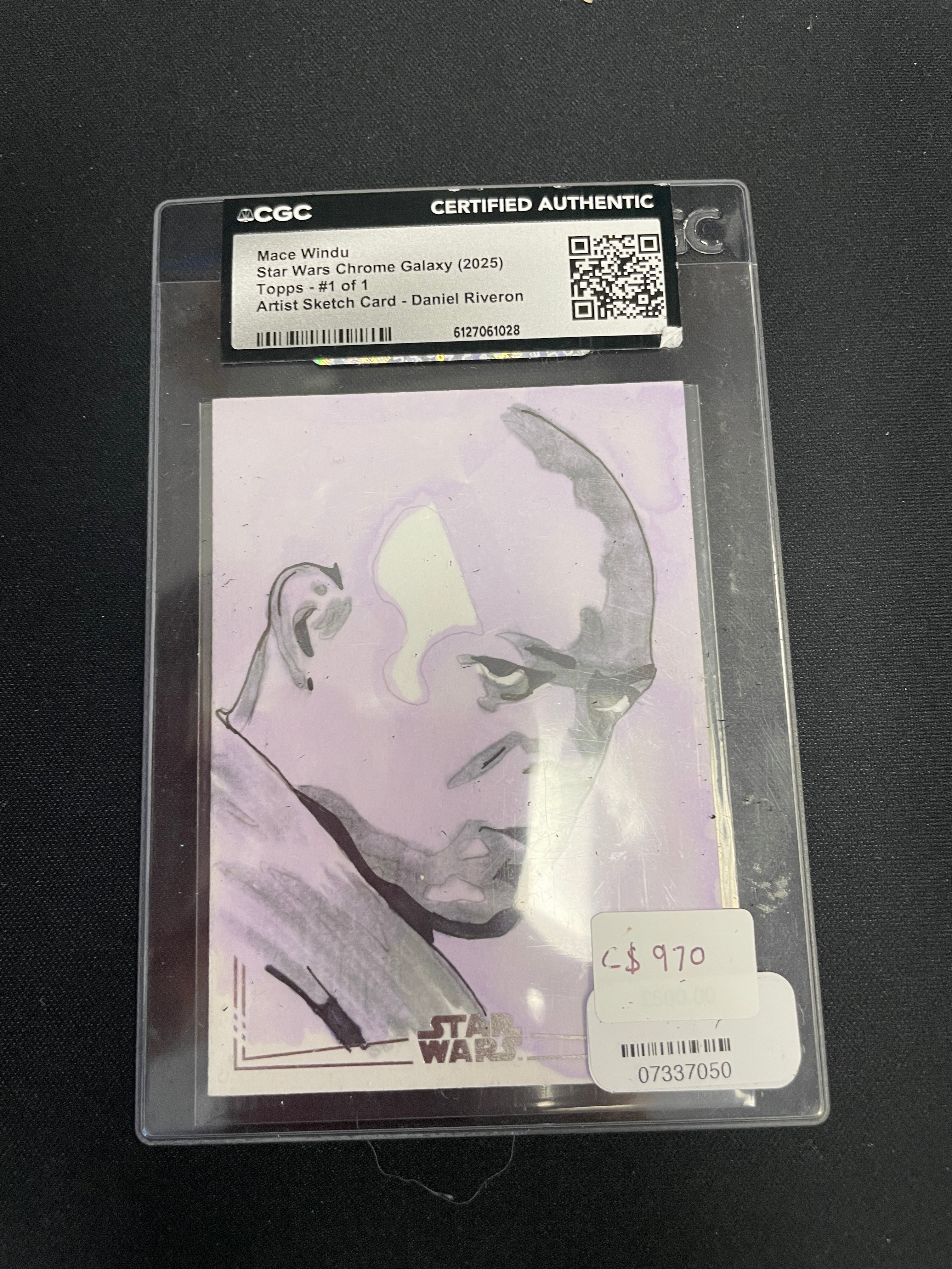 2025 Topps Star Wars Galaxy Artist Sketch Card Daniel Riveron Mace Windu AUTO 1/1 CGC AUTH