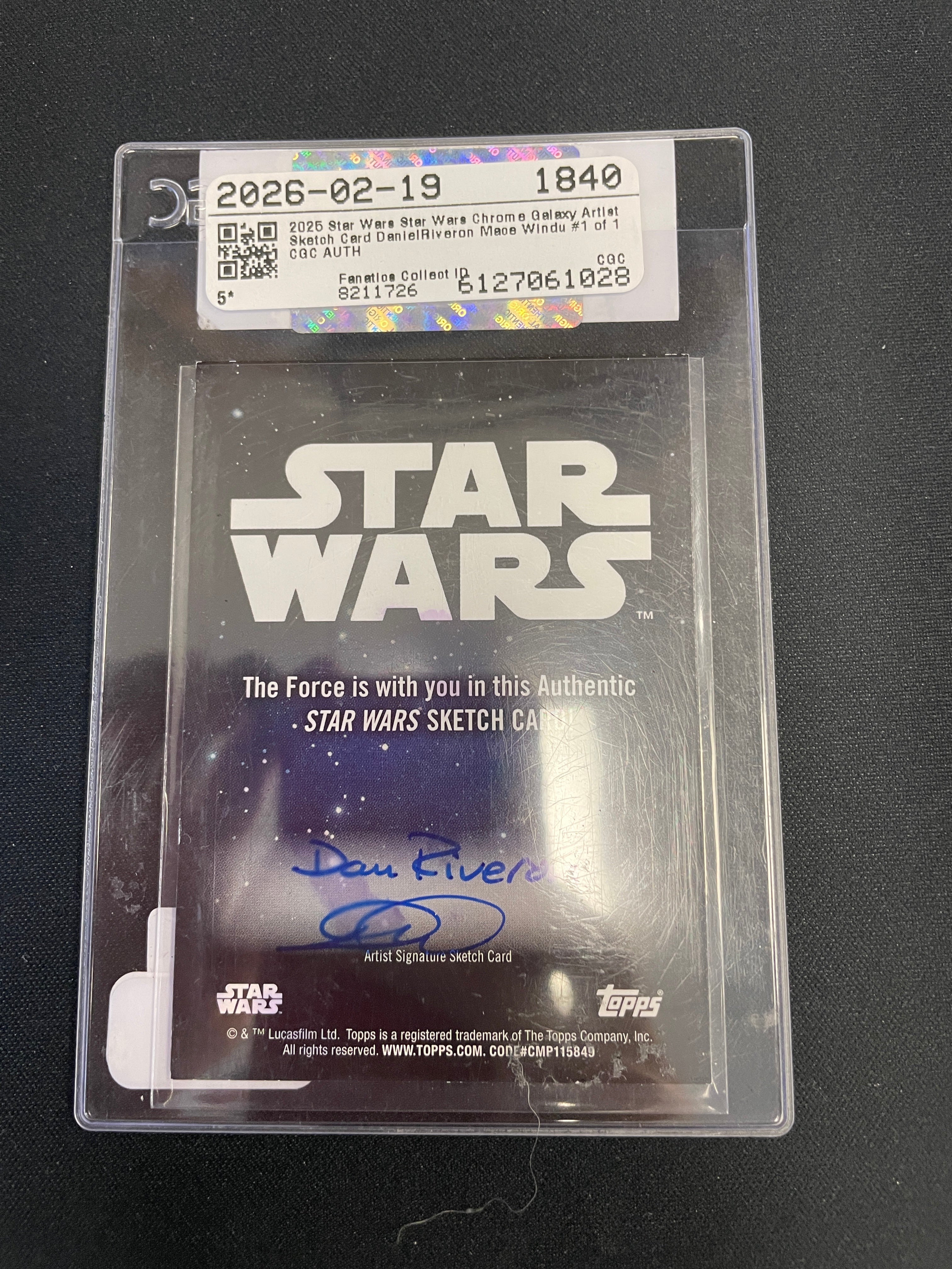 2025 Topps Star Wars Galaxy Artist Sketch Card Daniel Riveron Mace Windu AUTO 1/1 CGC AUTH