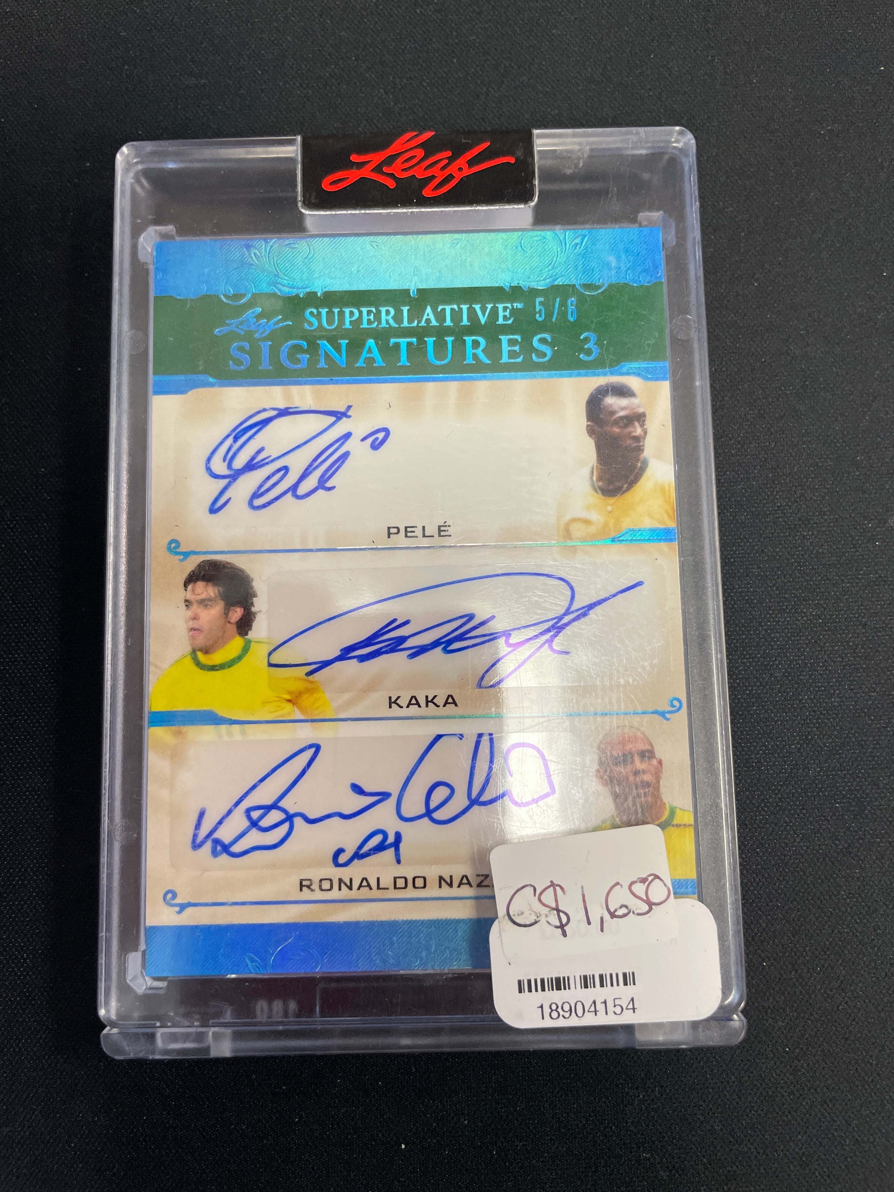 2023 Leaf Superlative 3 Platinum Blue Spectrum Pele Kaka Ronaldo Nazario AUTO /6 #S3-6