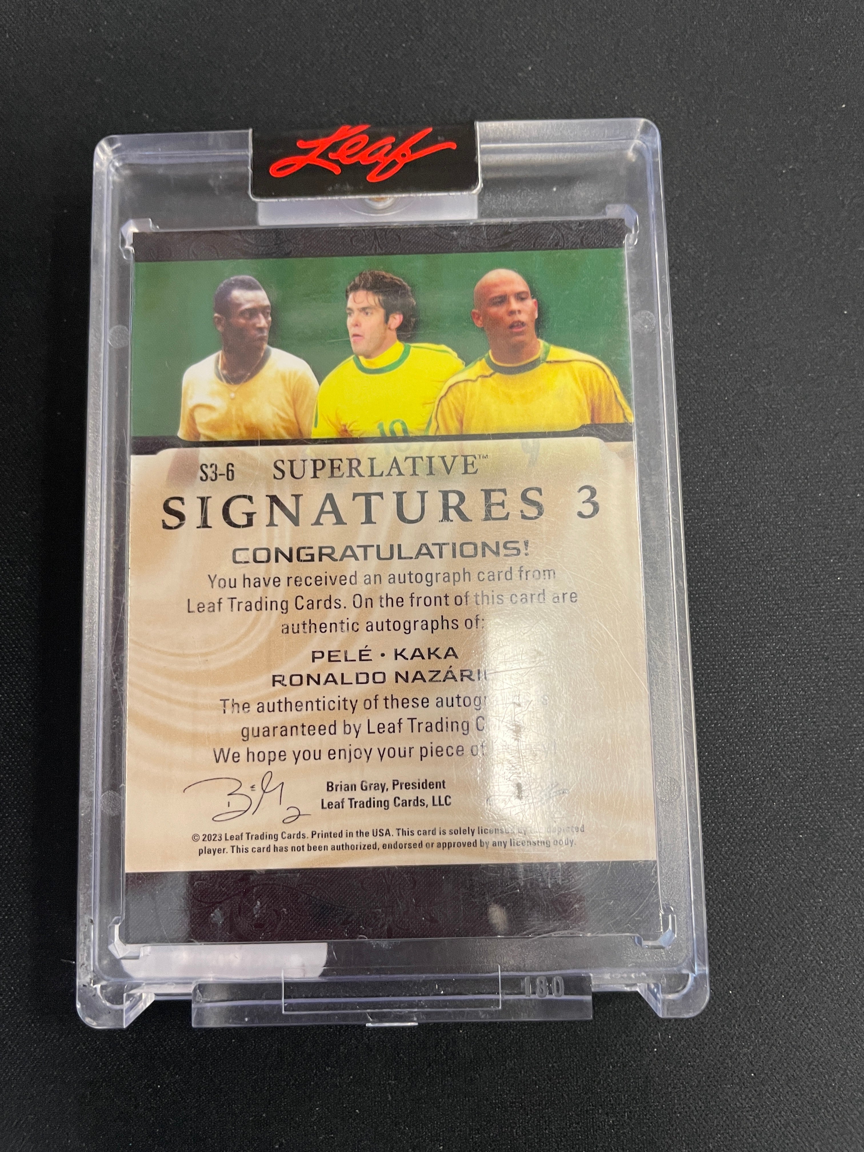 2023 Leaf Superlative 3 Platinum Blue Spectrum Pele Kaka Ronaldo Nazario AUTO /6 #S3-6