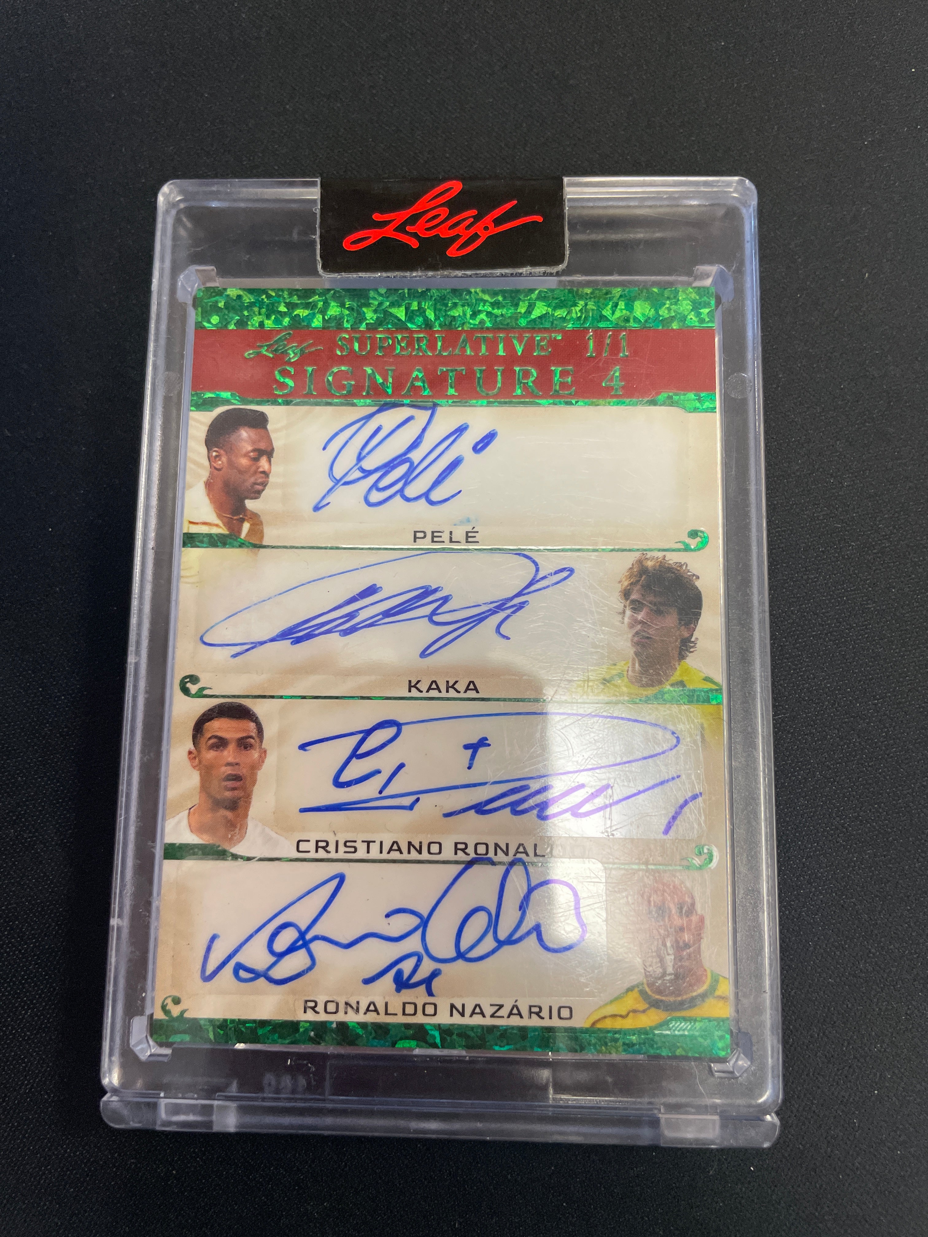 2023 Leaf Superlative 4 Green Sparkle Pele Kaka Cristiano Ronaldo Nazario AUTO 1/1 #S4-4