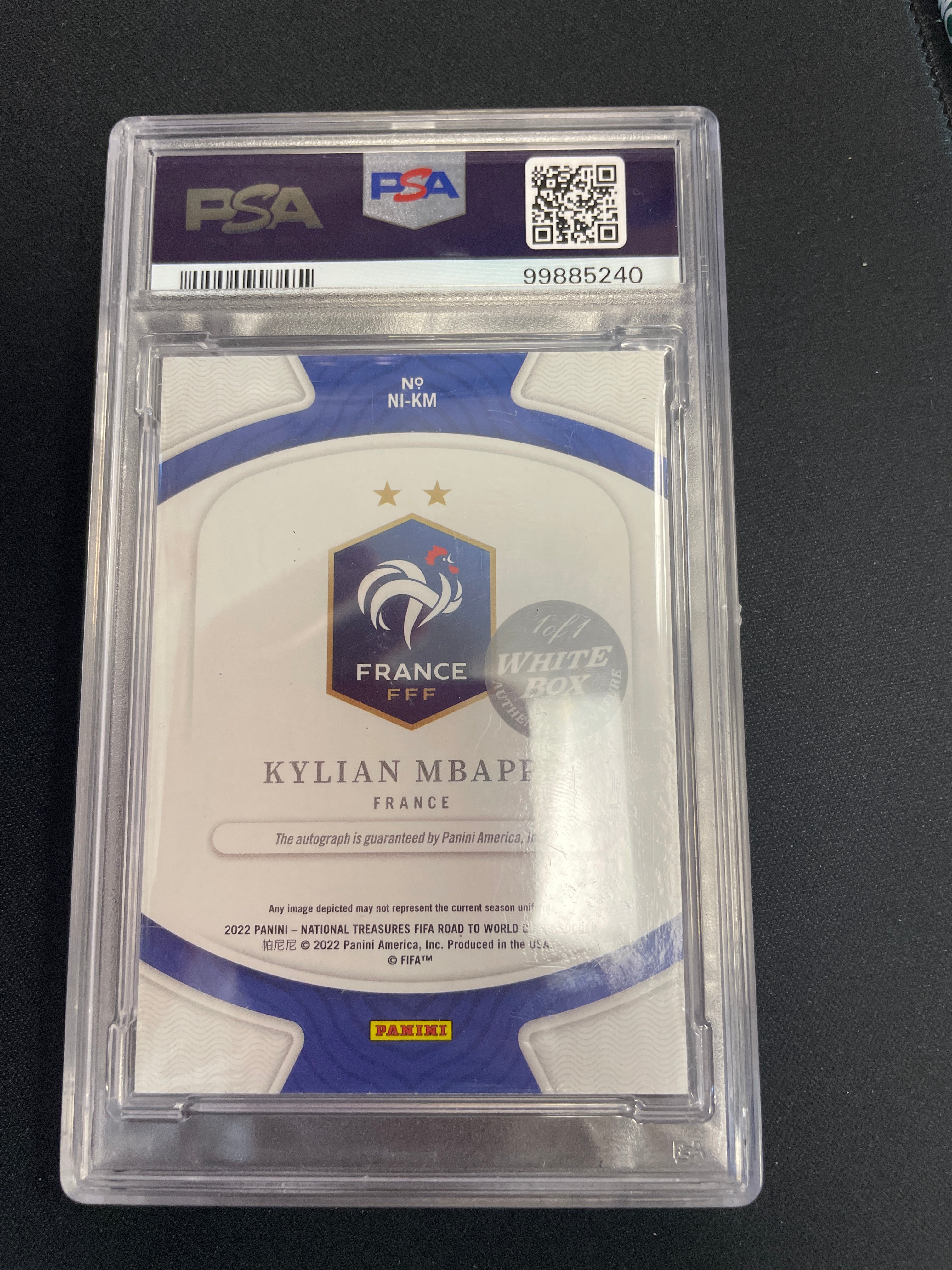 2022 National Treasures FIFA National Archives Ink Ruby White Box Kylian Mbappe AUTO 1/1 PSA 9