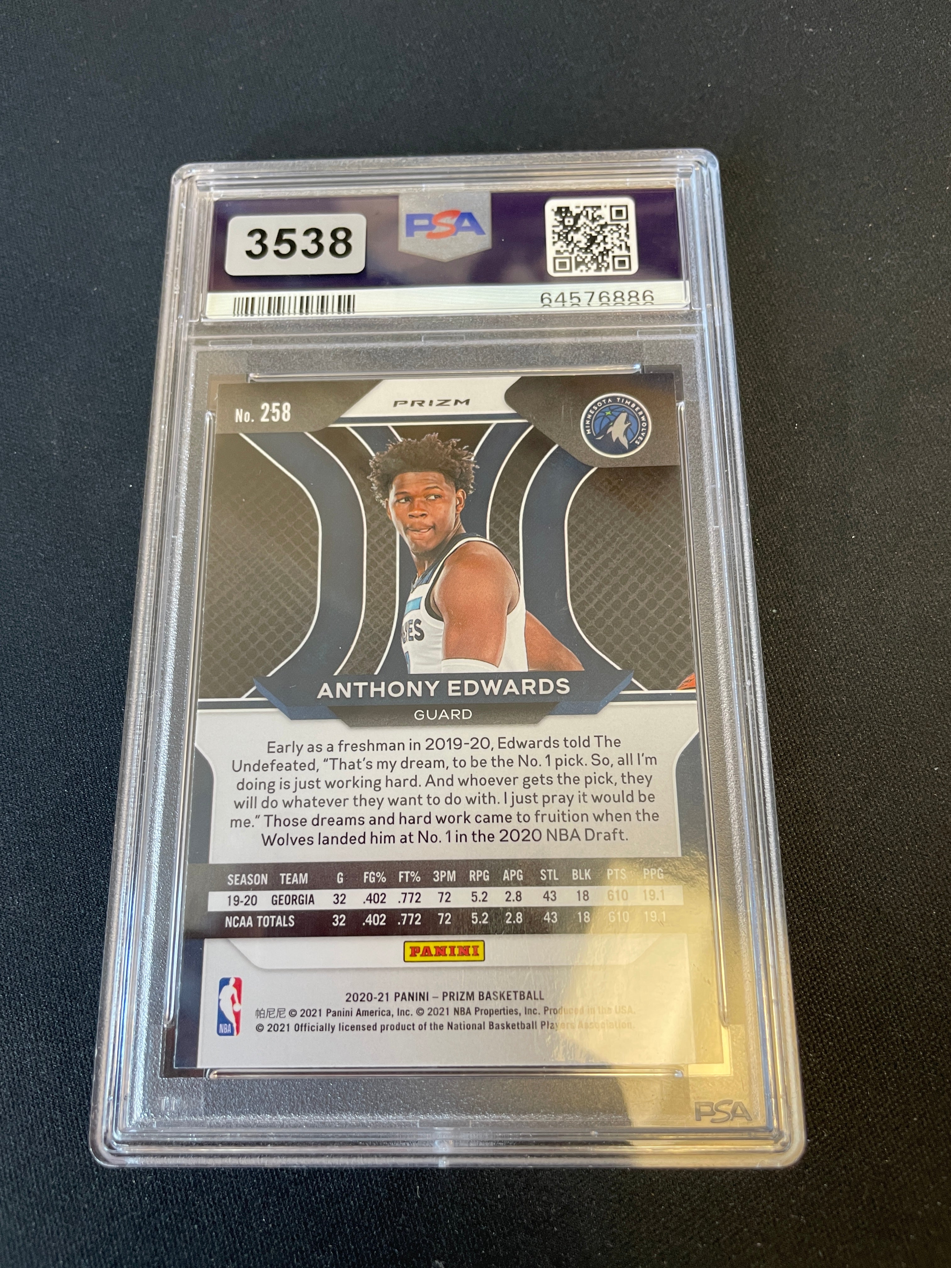 Antony Edwards PSA 10 2020 Silver Prizm RC