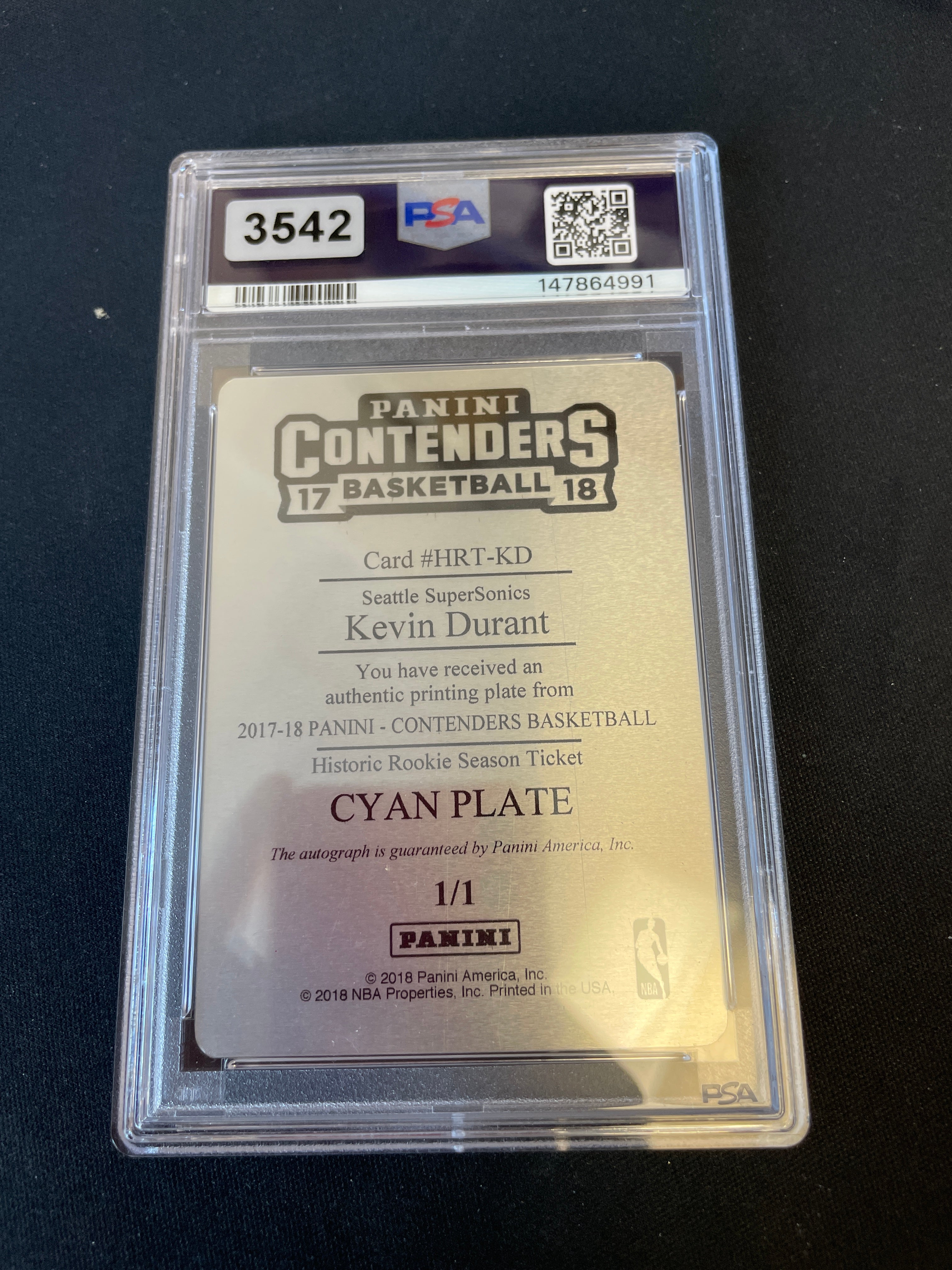 Kevin Durant Printing Plate - Authentic - Auto 10 2017