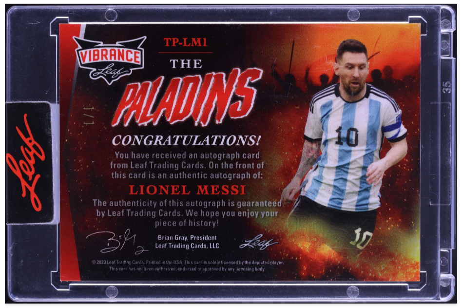 2023 Leaf Vibrance The Paladins Gold Super Prismatic Lionel Messi AUTO 1/1 #TP-LMI
