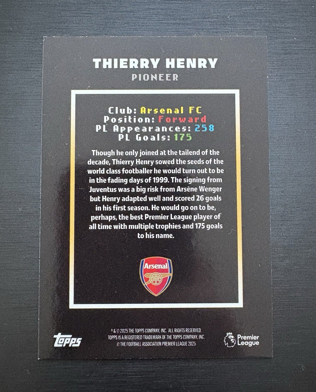 Topps Premier League Decades Arsenal FC Pioneer Thierry Henry Numbered 1/1